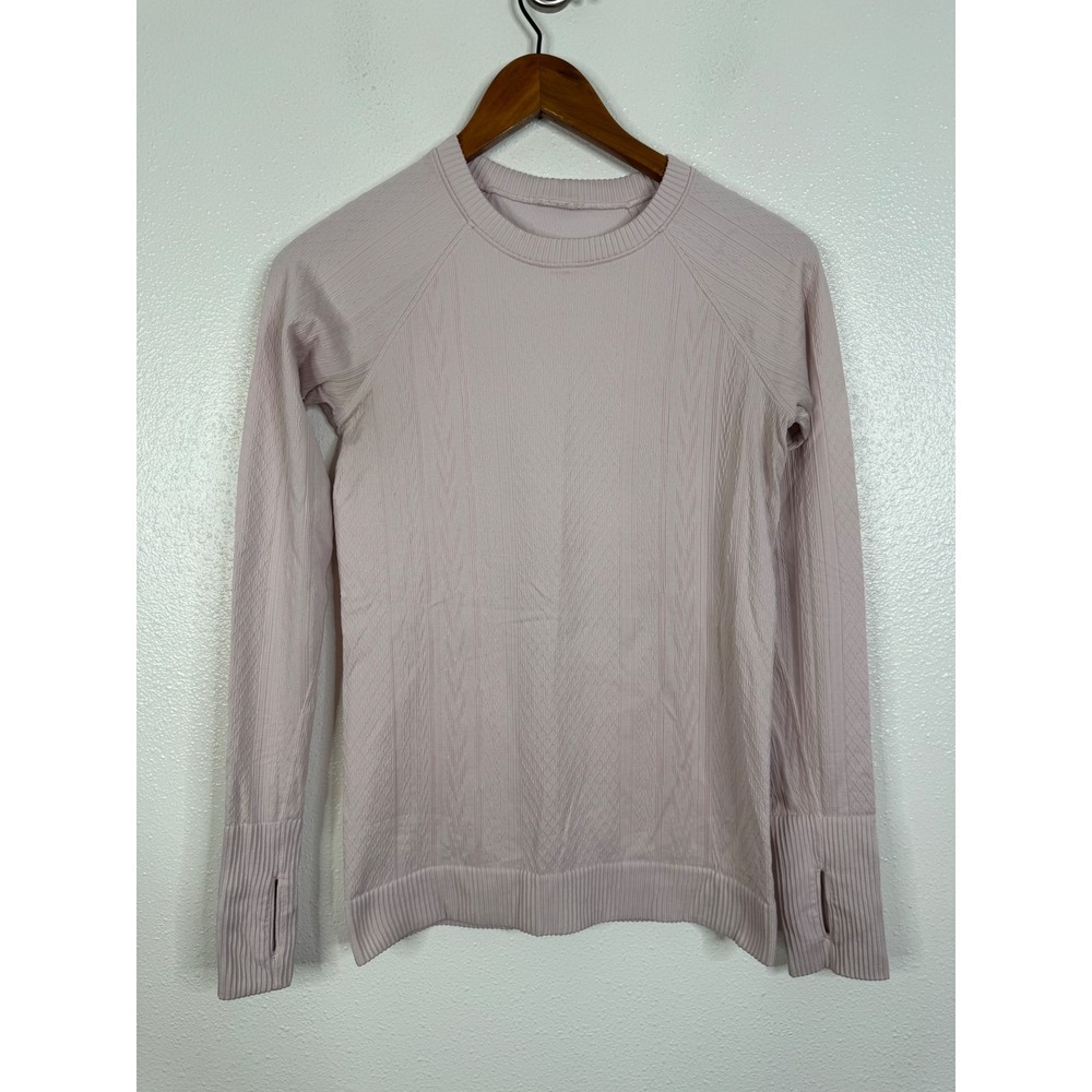 Lululemon Rest Less Pullover Pink Textured Jacquard Long Sleeve Top Thumbholes